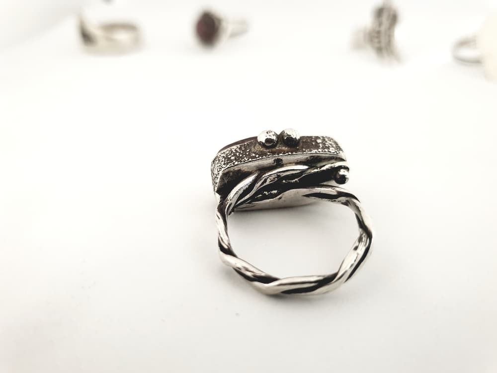 Rectangular tourmaline silver ring-back