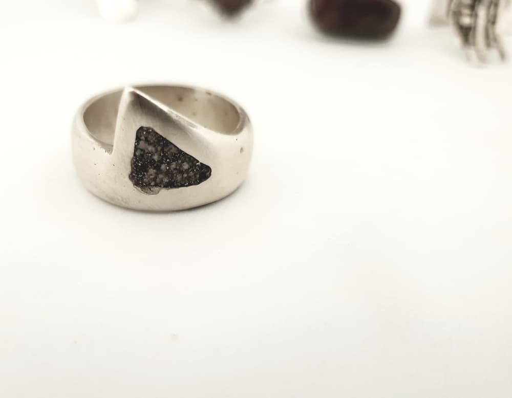Silver ring with triangular crushed white turquoise-1