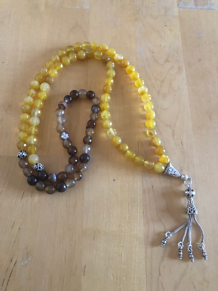 silver orange aventurine and brown agate rosary