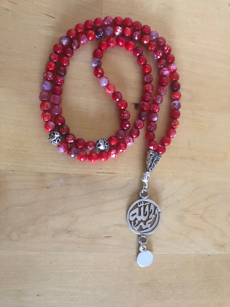 silver red faceted glass (alhamdullah)  