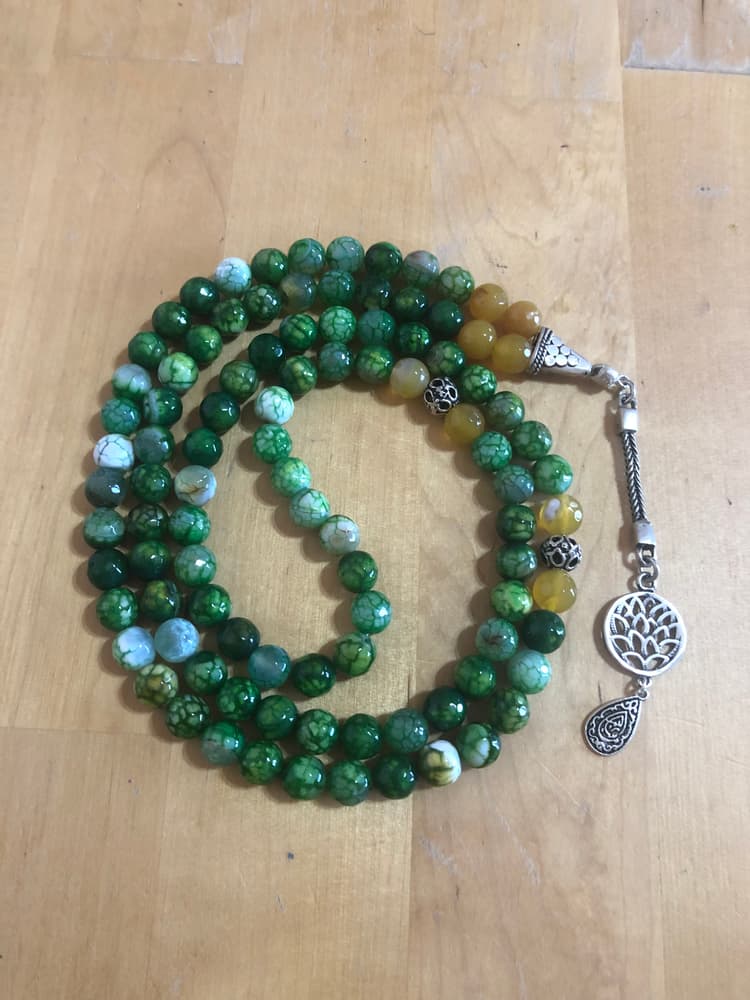 silver green agate rosary