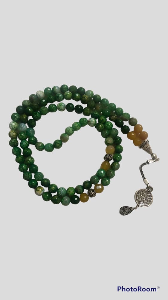 silver green agate rosary
