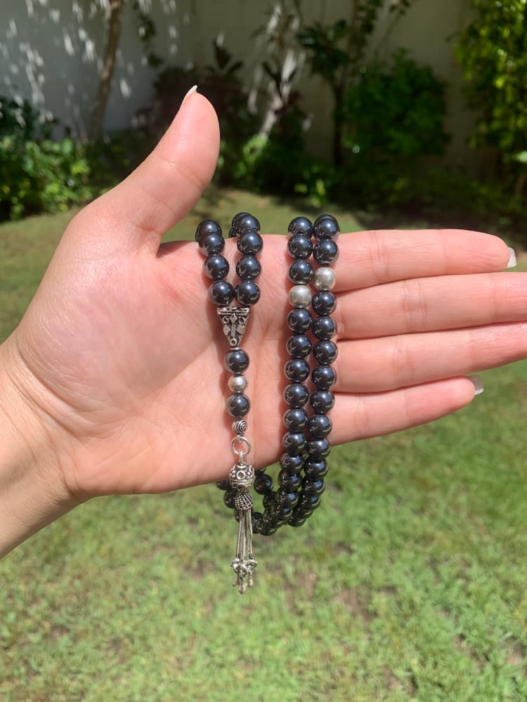 silver pearls rosary 