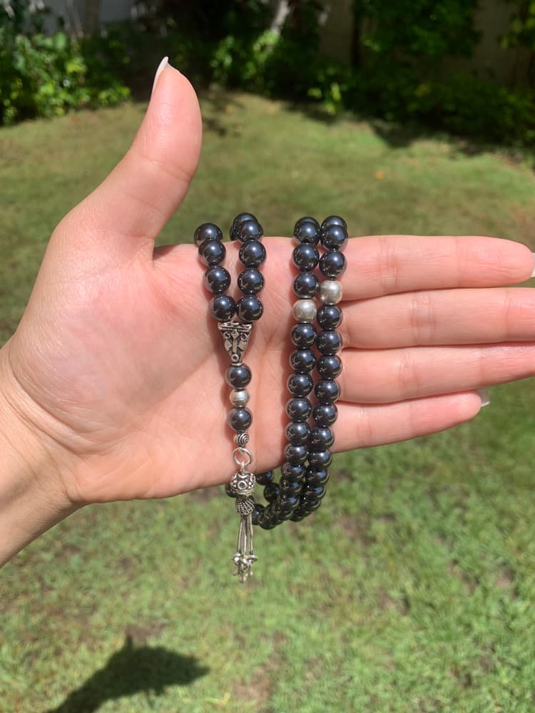 silver pearls rosary 