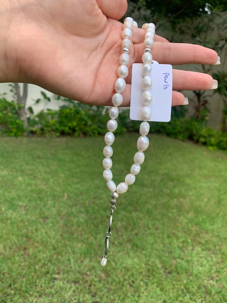 silver white pearls rosary 