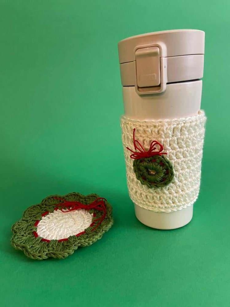 Christmas wreath coaster&cover mug