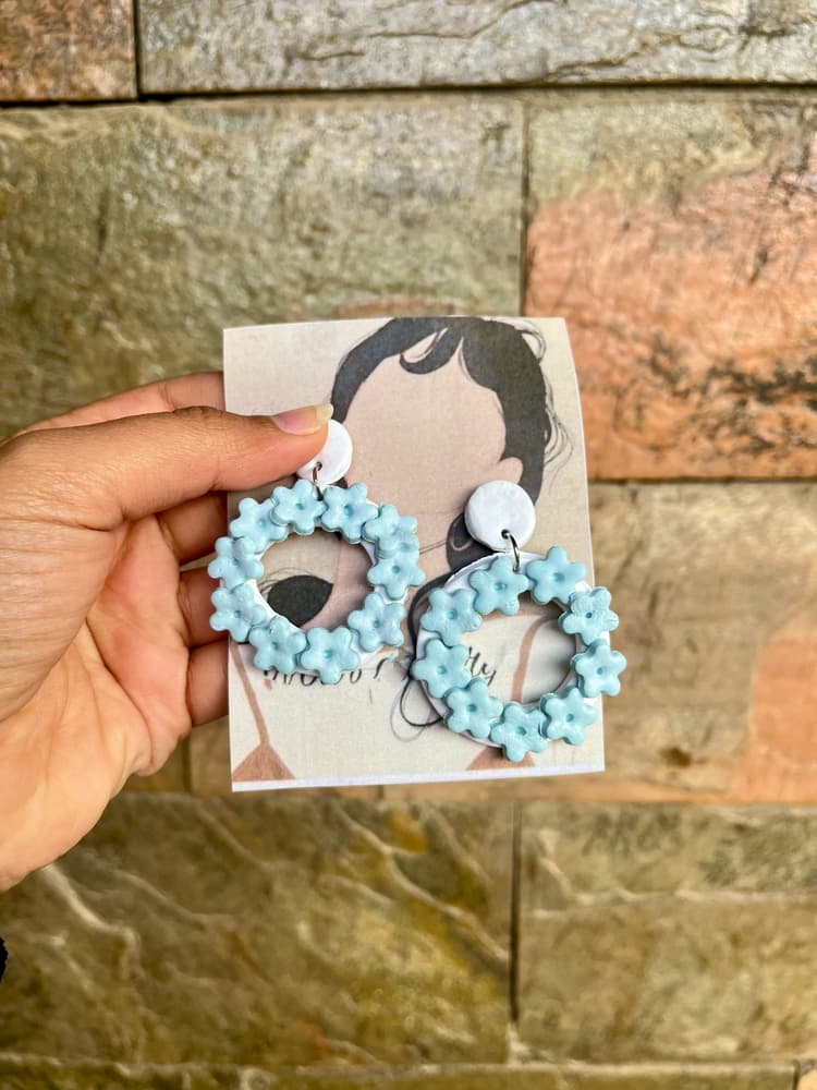 Baby blue flower earrings 