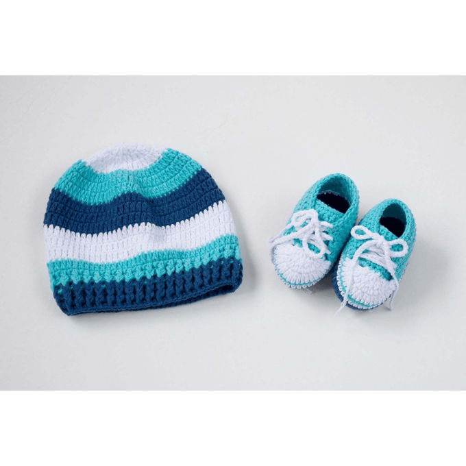 Handmade Baby Boy Set ( Hat + Sneakers ) - Cotton - Blue