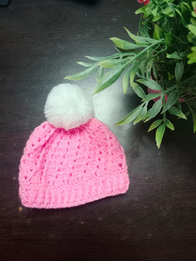 handmade baby ice cap - wool - pink - size : 0-3 months