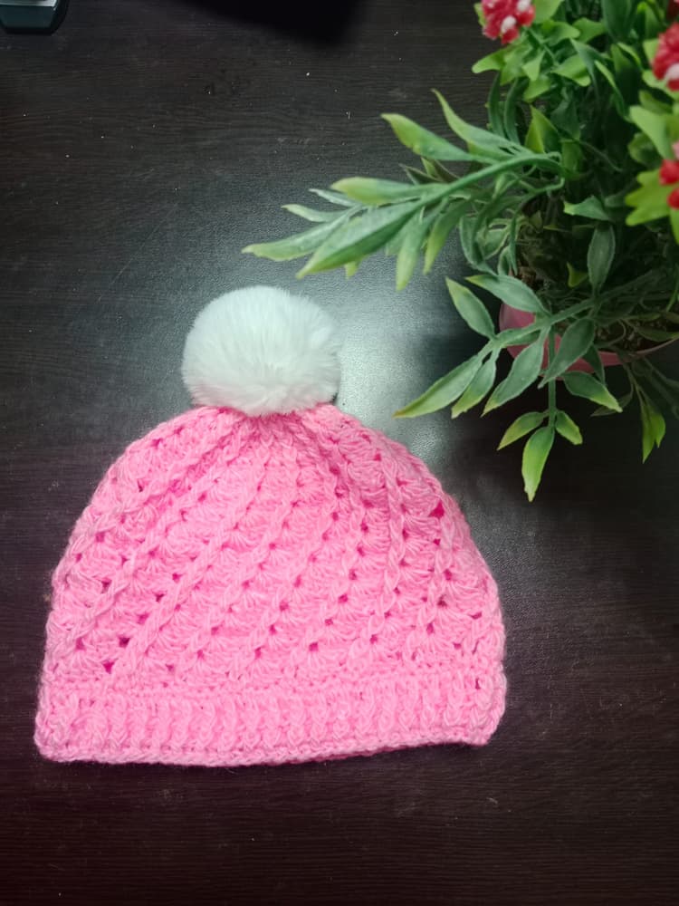 handmade baby ice cap - wool - pink - size : 3-6 months
