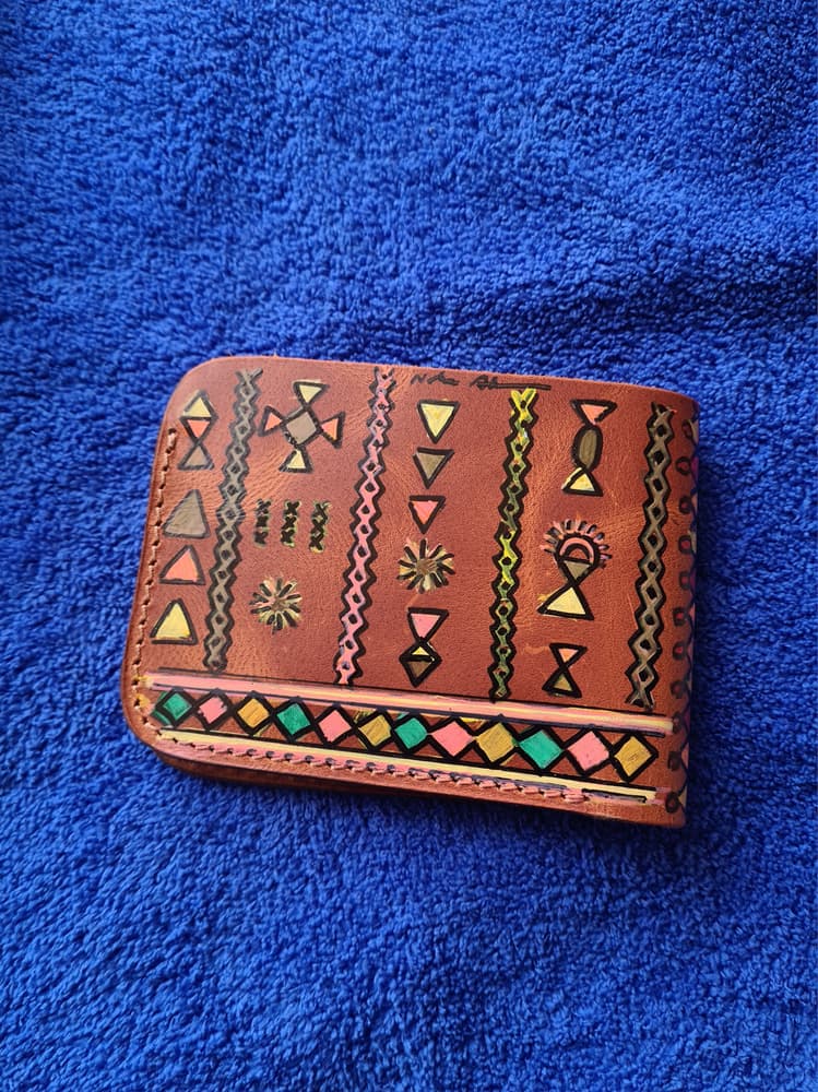 Handpainted genuine leather wallet, camel color 