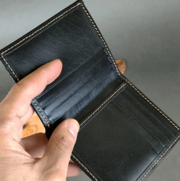 Handpainted genuine leather black wallet 