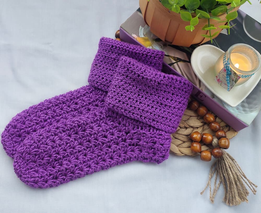 Purple crochet socks 