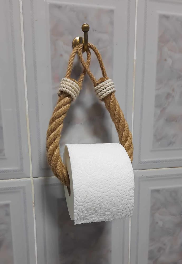 Toilet paper holder - thick natural jute rope with cotton rope