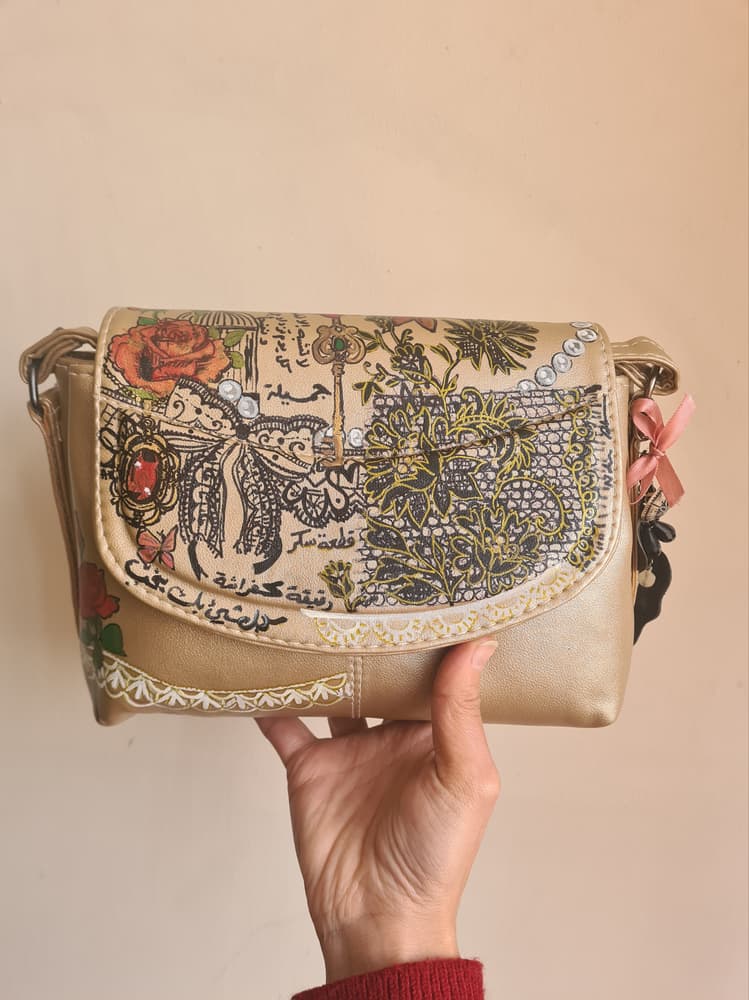 Handpainted gold leather bag 